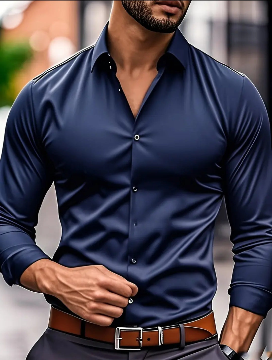 Solid-color stretch plus-size shirt for men
