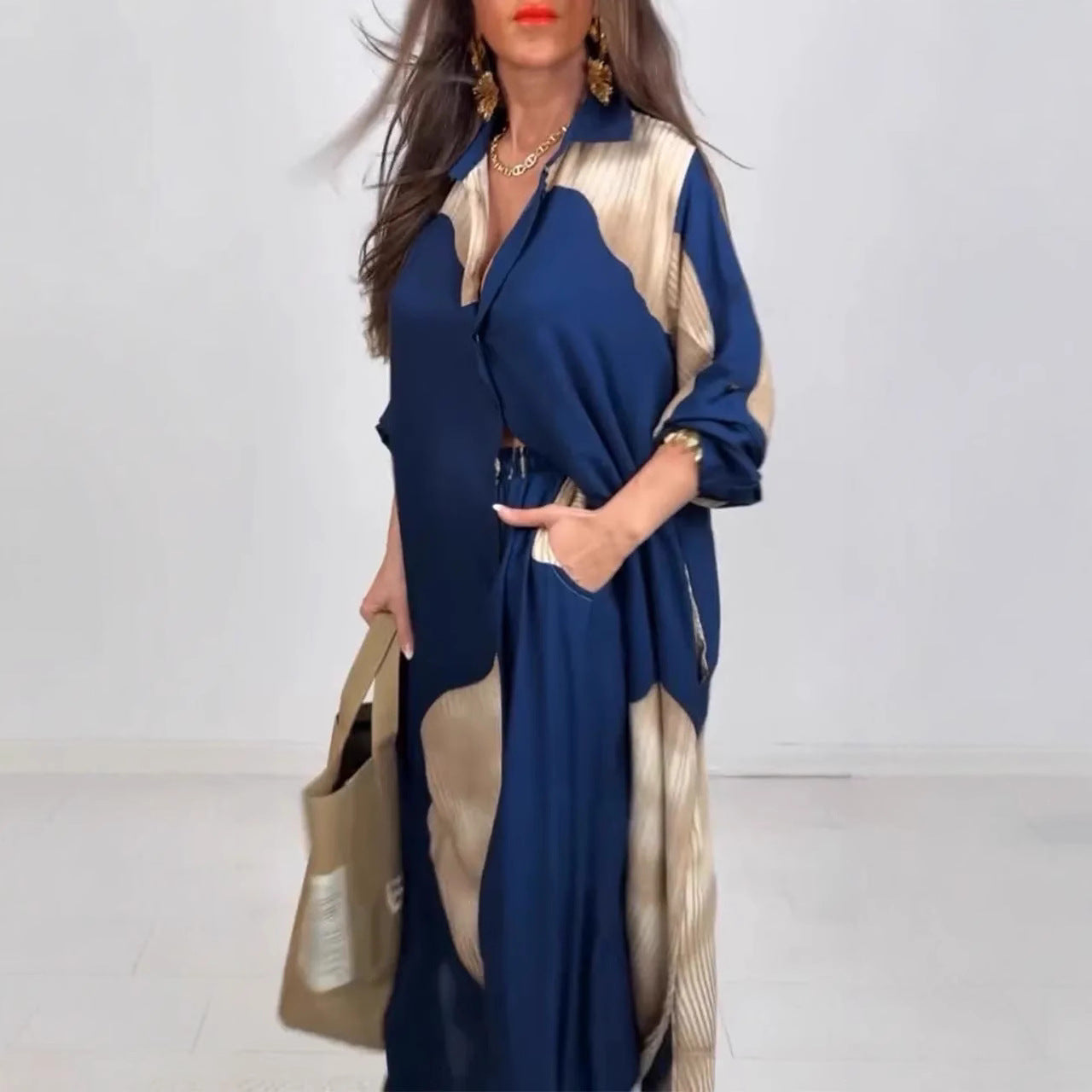 Women's Printed Cardigan and Pants Casual Suit