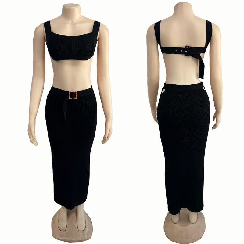 Knitted casual long dress set of two pieces