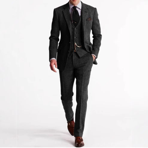 Men's Slim-Fit Herringbone Three-Piece Suit