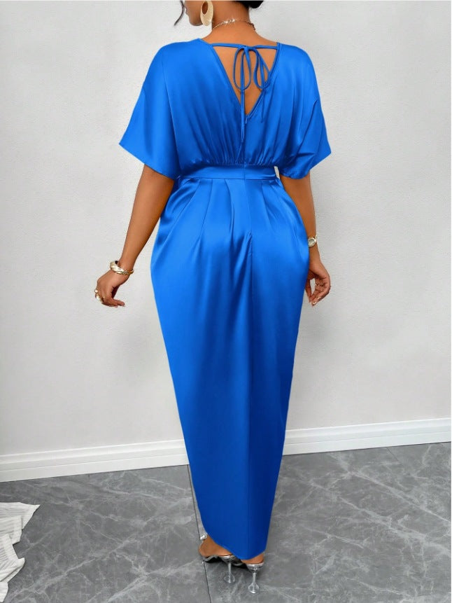 Lace V-neck slit dress