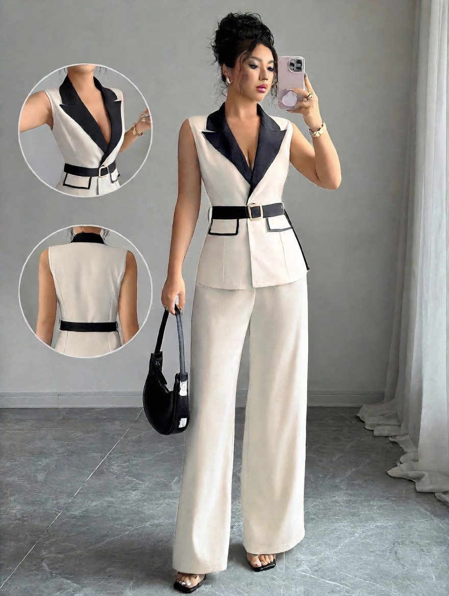 Elegant Women Vest and Pants Set